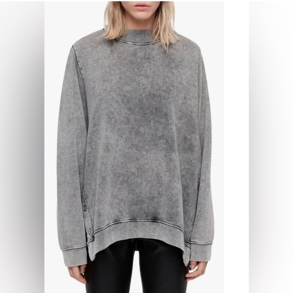 All Saints Sweaters - All Saints Sweater Mock Neck Leti Freida Side-Snap Grey Size L.